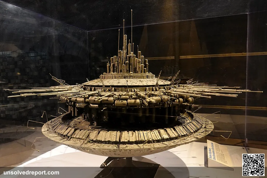 This model of an alien spacecraft was used in the filming of Close Encounters of the Third Kind, released by Columbia P…