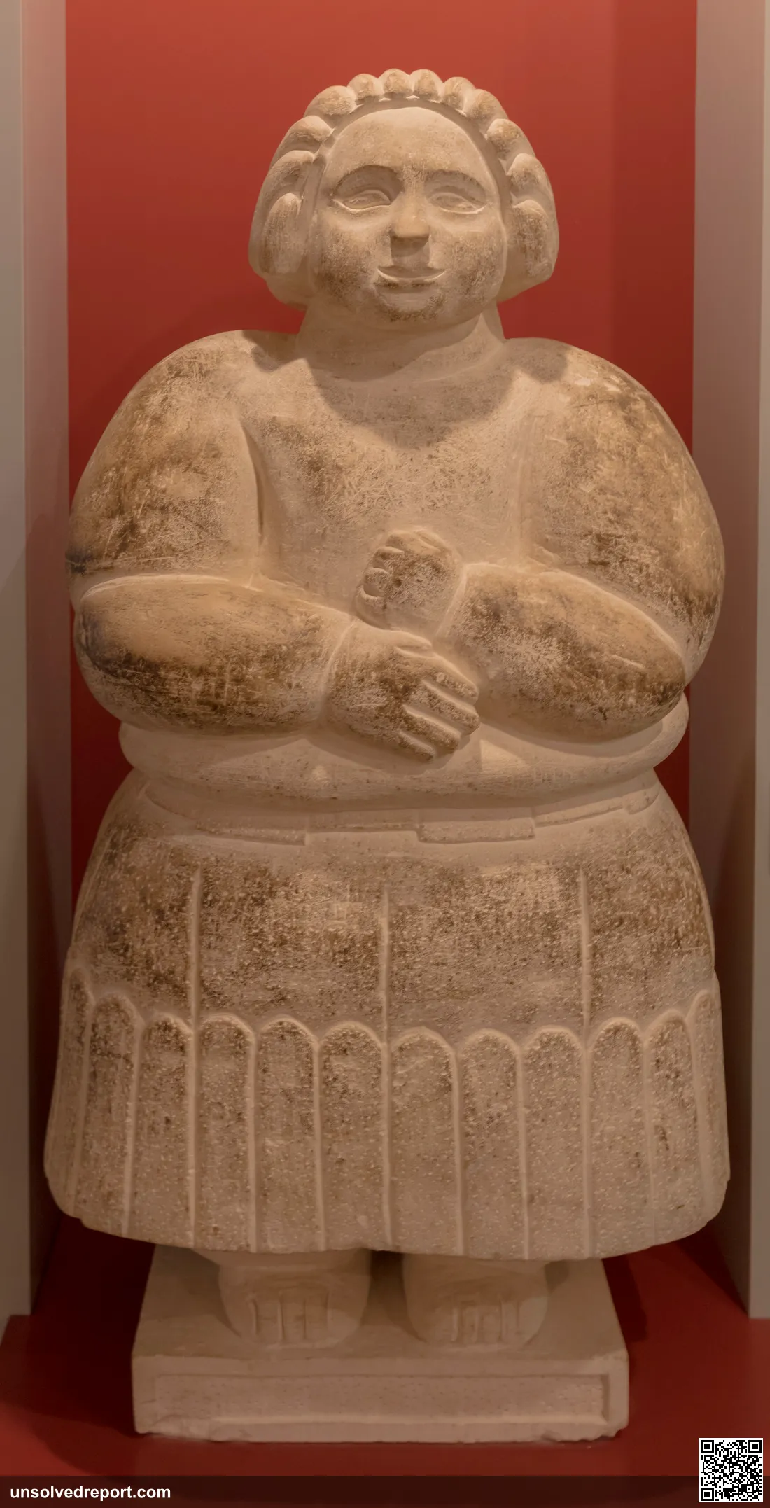 Large limestone cult statue associated with Malta's Neolithic temple culture, Ġgantija, Gozo.