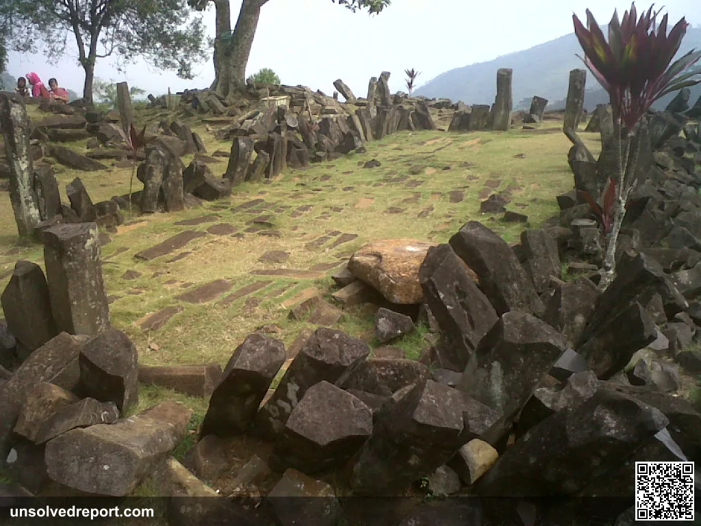 Andesite stone columns and terraces at the Gunung Padang megalithic site, Cianjur, West Java, Indonesia