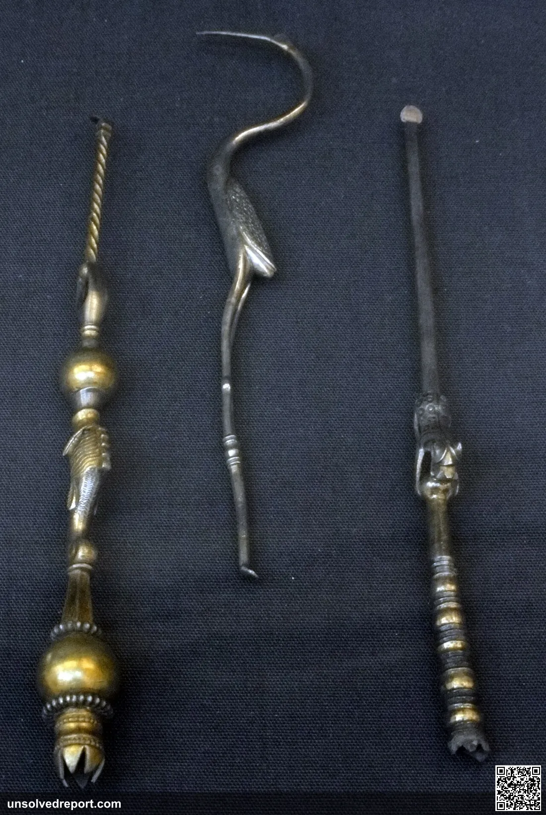 Personal utensils including suggested tooth pick and brush from the Hoxne Hoard.