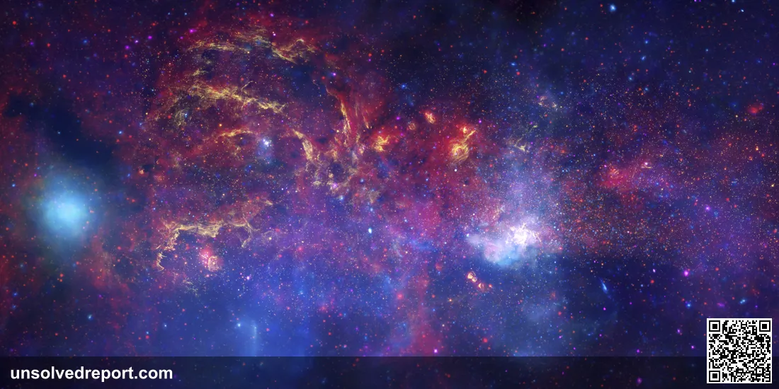 Composite image of the Milky Way galactic center from Hubble, Spitzer, and Chandra space telescopes