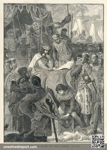 King John of England signing the Magna Carta, illustration from Cassell's History of England circa 1902