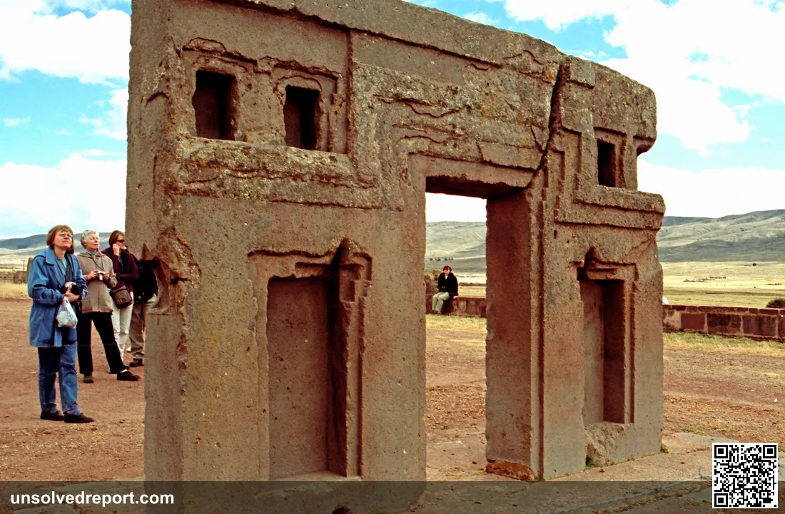 The Gate of the Sun at Tiwanaku, the monumental Bolivian site of the Tiwanaku state that placed the Lake Titicaca offerings.