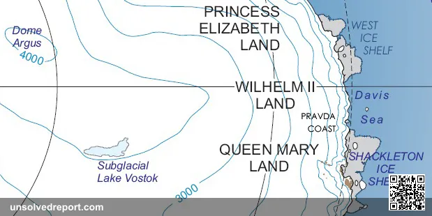 Princess Elizabeth Land, Wilhelm II Land and Queen Mary Land on East Antarctica map (in English)