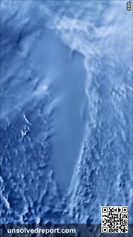 RADARSAT satellite radar image of Lake Vostok, Antarctica, showing the smooth flat surface of ice directly above the hidden subglacial lake.