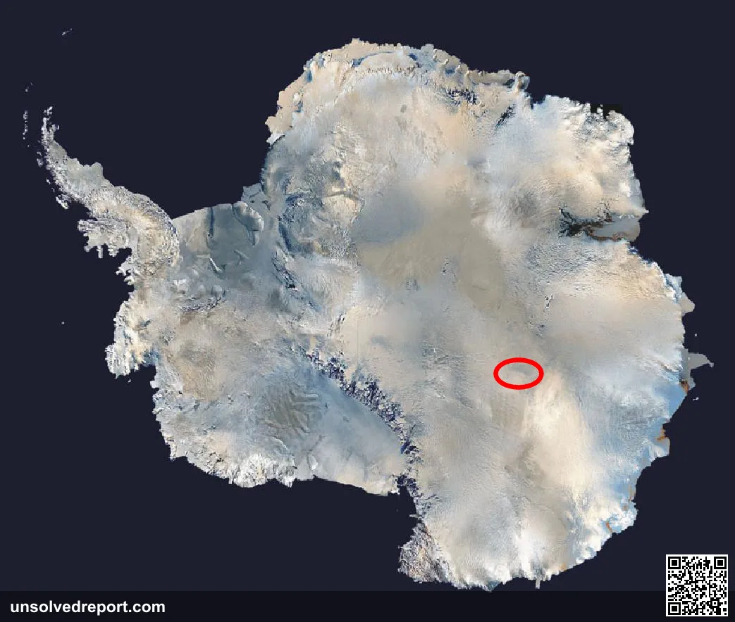 Location of Lake Vostok in Antarctica. The original is a composite satellite photo from NASA.