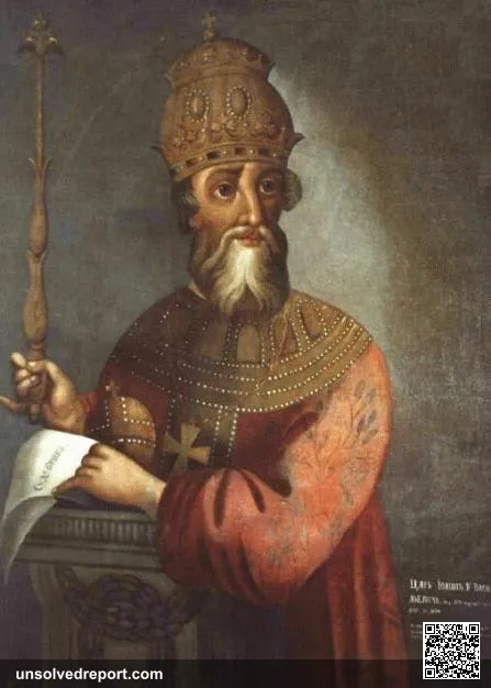 Ivan IV of Russia holding a scroll — the tsar whose vast collection of Byzantine manuscripts is said to be hidden beneath the Moscow Kremlin