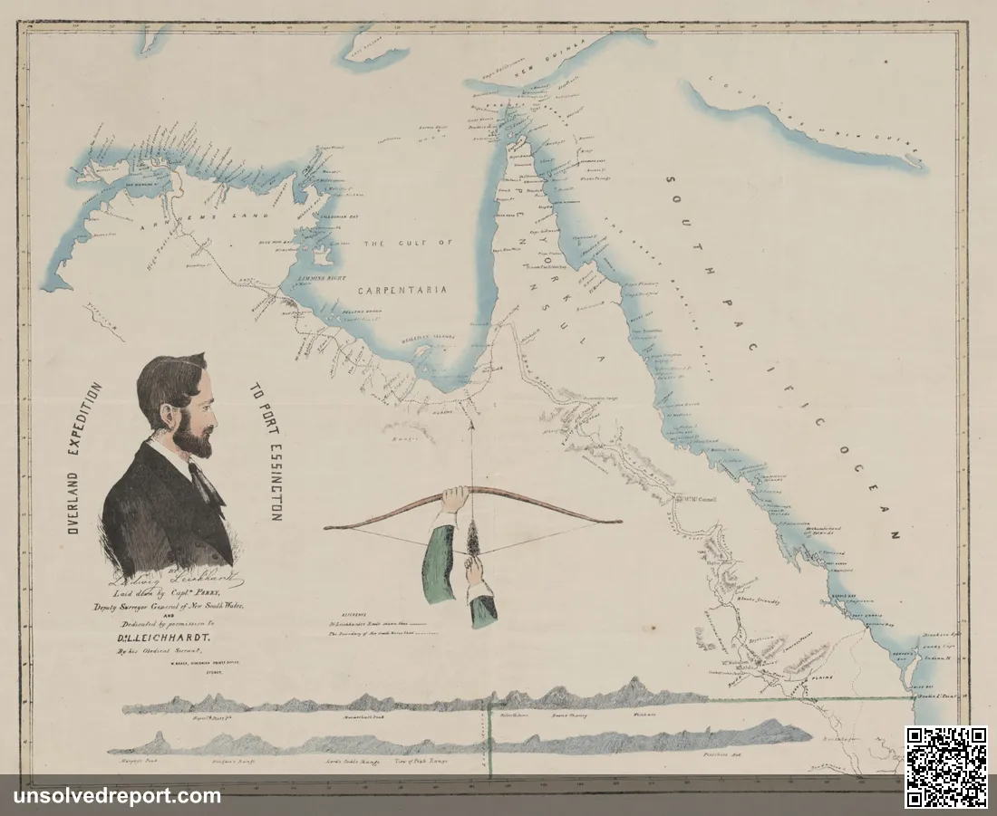 Map of Ludwig Leichhardt's overland expedition to Port Essington, 1846 — the route that made him famous before his fatal 1848 disappearance
