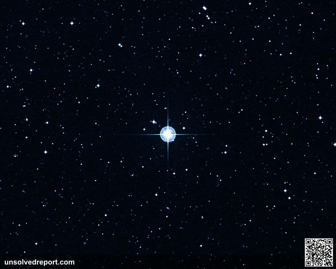 The Methuselah star HD 140283, imaged in the Digitized Sky Survey; Hubble was used to pin down its distance and age.