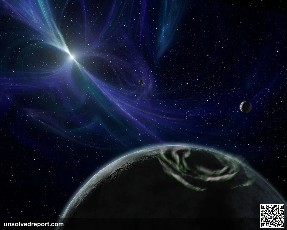 This artist's concept depicts the pulsar planet system discovered by Aleksander Wolszczan in 1992. Wolszczan used the A…