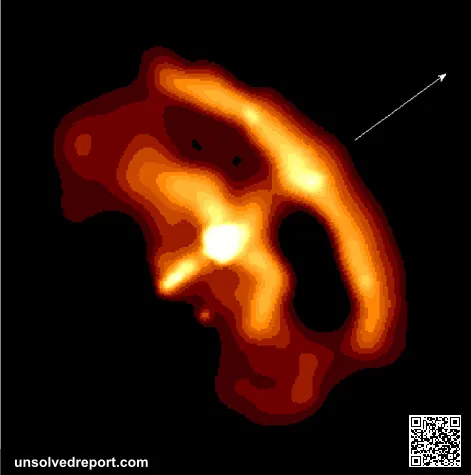 Chandra X-ray image of the Vela pulsar and its compact nebula, the neutron star most famous for regular glitching events.