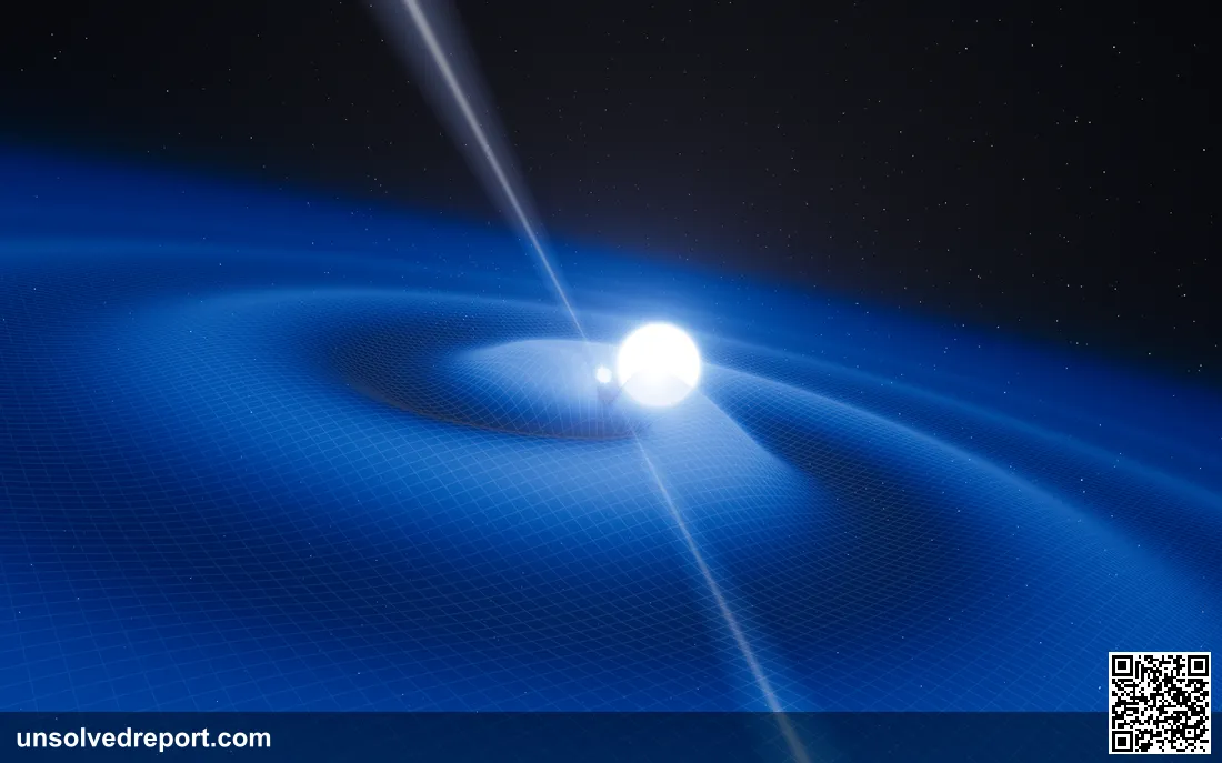 Artist's impression of a rapidly spinning neutron star pulsar orbited by a white dwarf companion star.