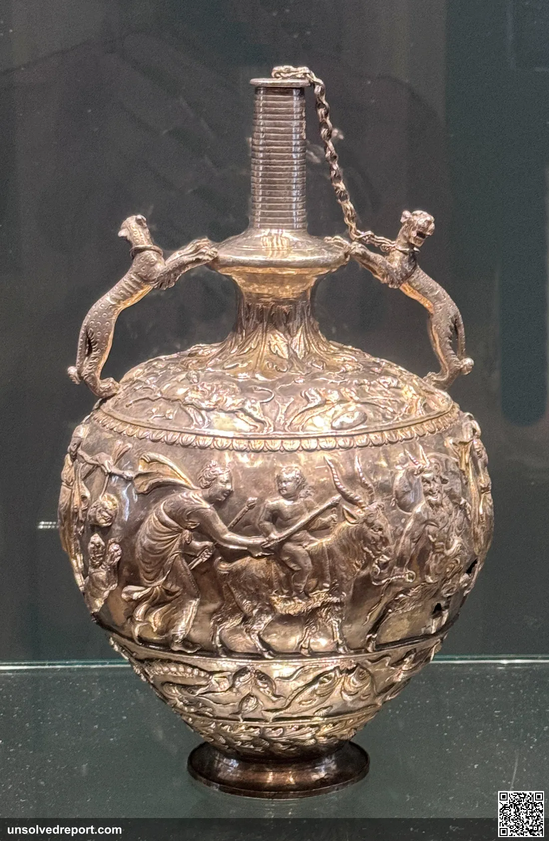 The decorated silver Amphora of the Seuso Treasure, 4th century AD, Hungarian National Museum, Budapest.