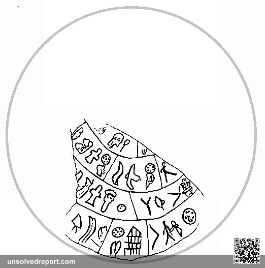 A drawing of the symbols of Vladikavkaz disc, based in the published images depicting it.
