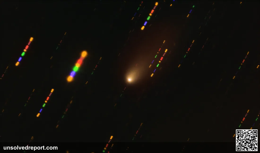Interstellar comet 2I/Borisov imaged by ESO's Very Large Telescope in late 2019; background stars streak because the telescope tracked the fast-moving comet.
