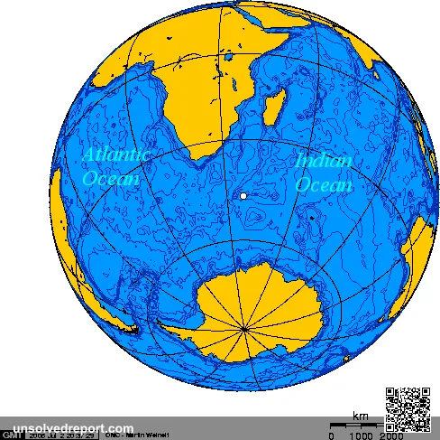 Orthographic projection centered on the sub-Antarctic Prince Edward Islands
