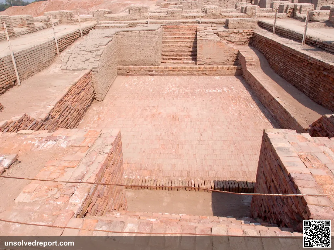 The Great Bath at Mohenjo-daro — a 2.4m deep, 12m long waterproof pool at the centre of the Citadel, Sindh, Pakistan